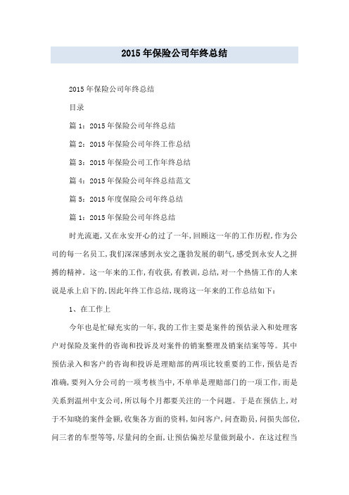 2015年保险公司年终总结