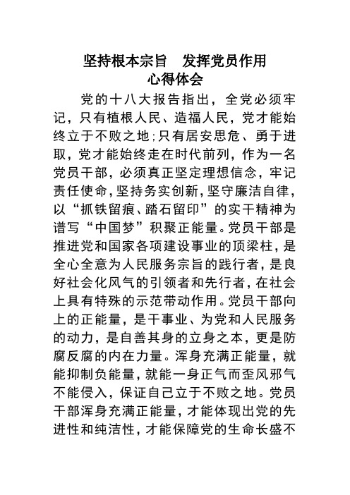 坚持根本宗旨发挥党员作用心得体会