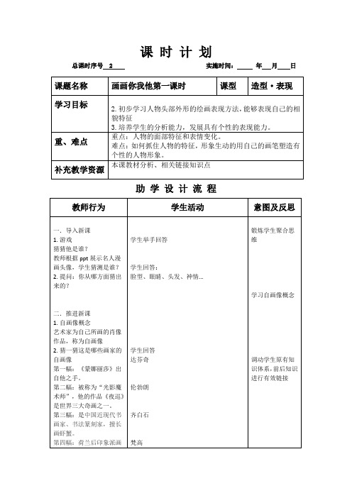 第一课画画你我他教学设计20232024学初中美术七年级上册