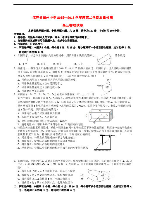 江苏省扬州中学高三物理3月质量检测试题