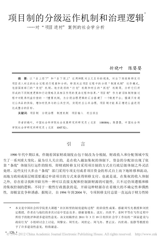 项目制的分级运作机制和治理逻辑_对_项目进村_案例的社会学分析