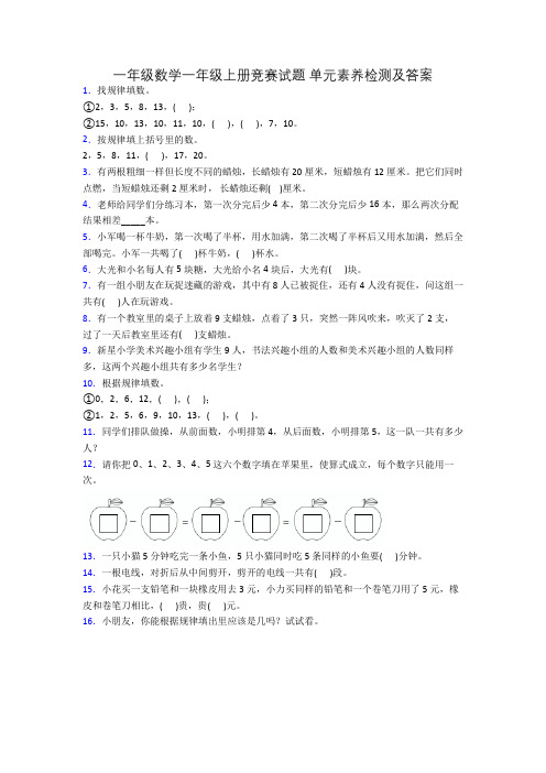 一年级数学一年级上册竞赛试题 单元素养检测及答案