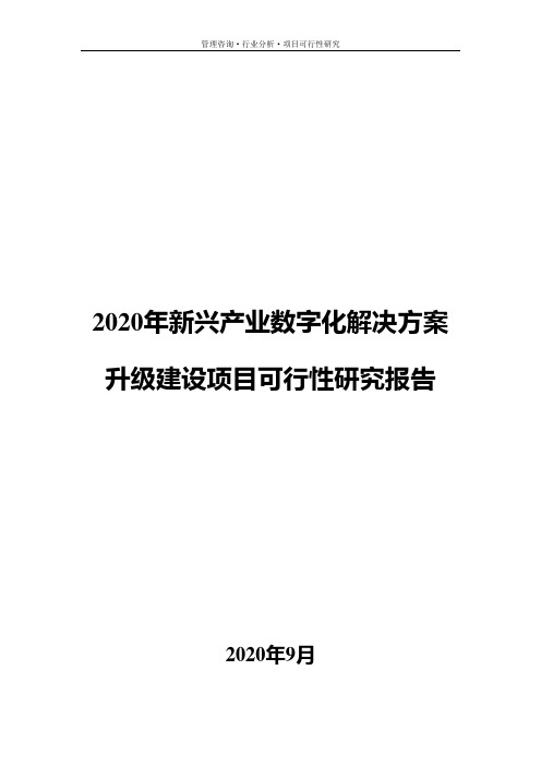 2020年新兴产业数字化解决方案升级建设项目可行性研究报告