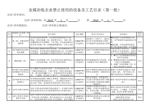 金属冶炼企业禁止 使用的设备及工艺目录(汇总)