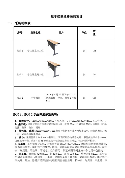 教学楼课桌椅采购项目采购明细表