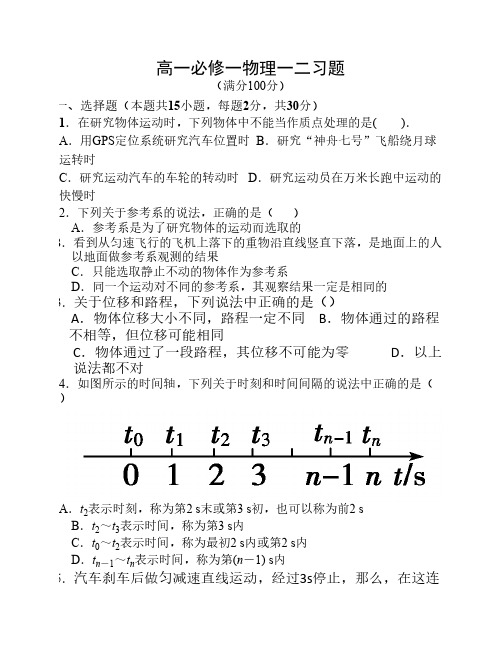 高一必修一物理一二章习题    及答案