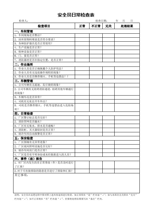 安全员日常检查表