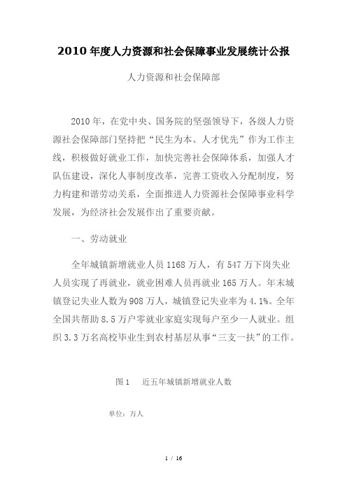 2010年度人力资源和社会保障事业发展统计公报