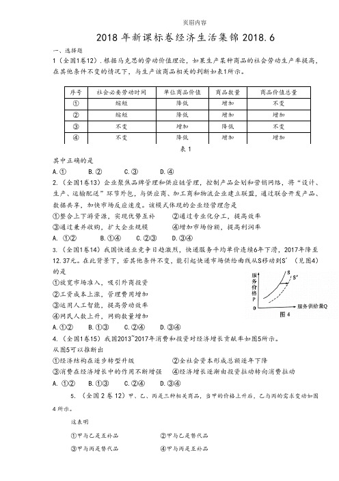 2018高考真题经济生活试题汇编