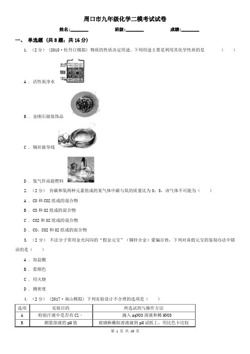 周口市九年级化学二模考试试卷