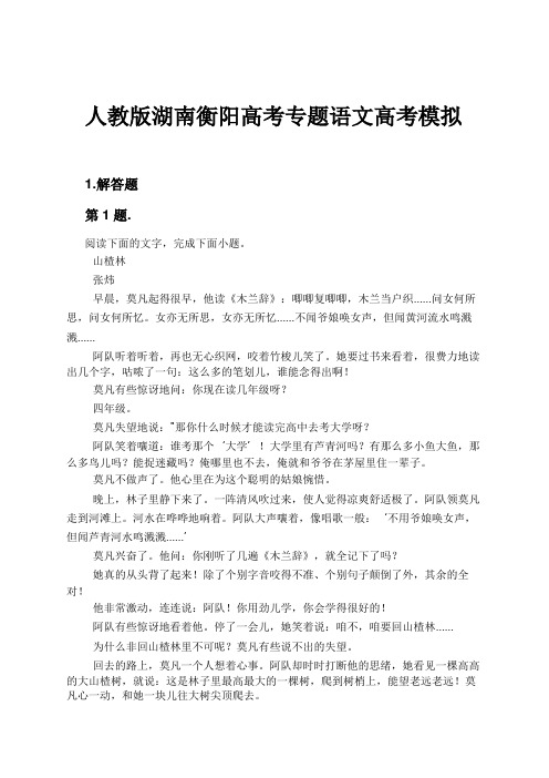 人教版湖南衡阳高考专题语文高考模拟试卷及解析