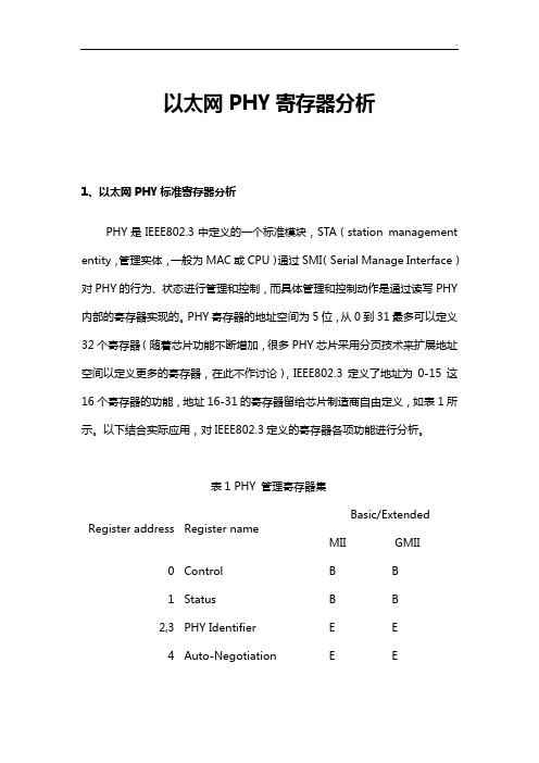 以太网PHY寄存器分析