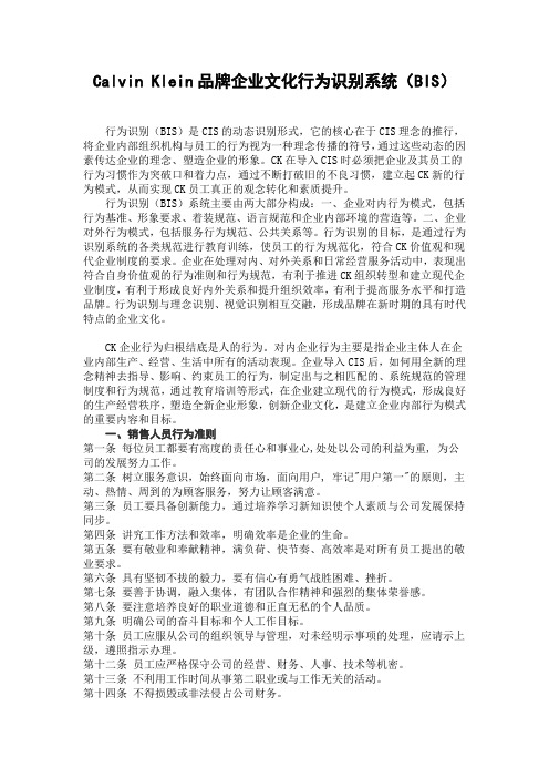 Calvin Klein品牌企业文化行为识别系统(BIS)