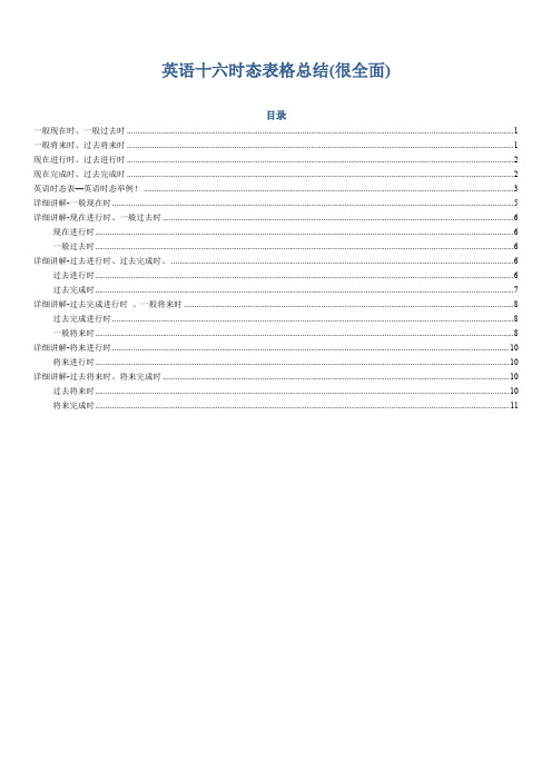 英语十六时态表格完整总结