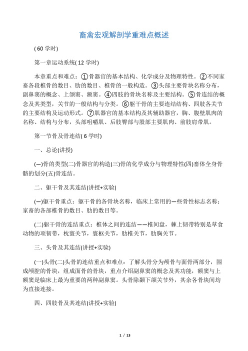 畜禽宏观解剖学重难点概述