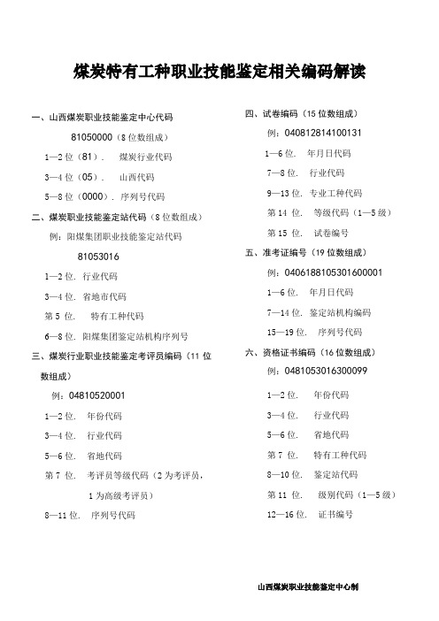 煤炭特有工种职业技能鉴定相关编码解读