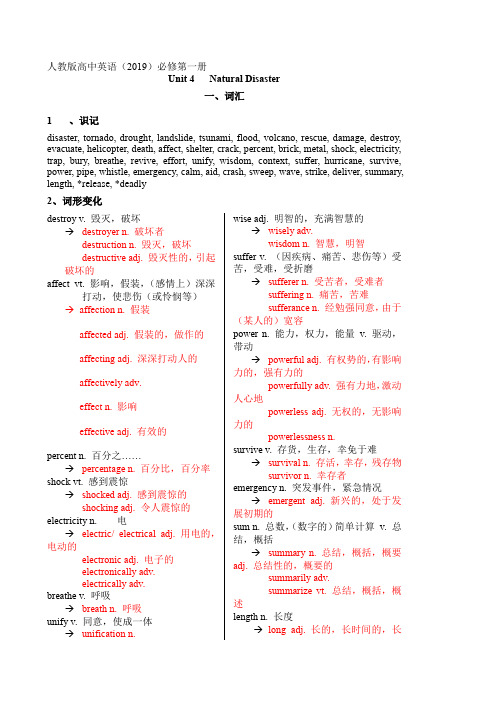 Unit 4 Natural disasters 教案(含词汇,阅读,语法,写作)