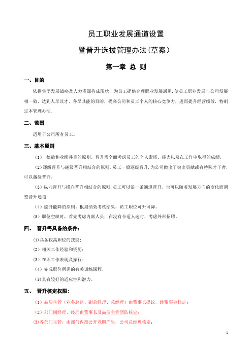 员工职业通道设置及晋升选拔管理办法