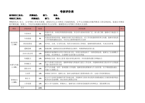 管理层考核评价表主管经理等