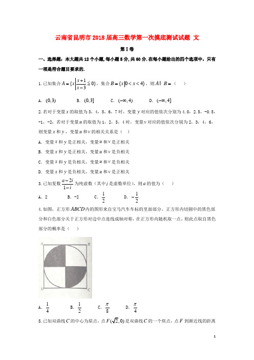 云南省昆明市高三数学第一次摸底测试试题 文