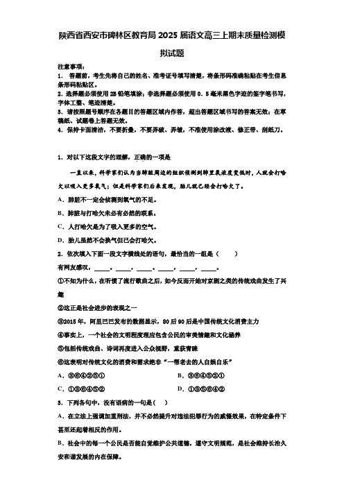 陕西省西安市碑林区教育局2025届语文高三上期末质量检测模拟试题含解析