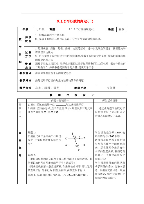 人教初中数学七下 《平行线的判定》教案 (公开课获奖) (2)