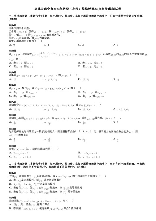 湖北省咸宁市2024年数学(高考)统编版摸底(自测卷)模拟试卷