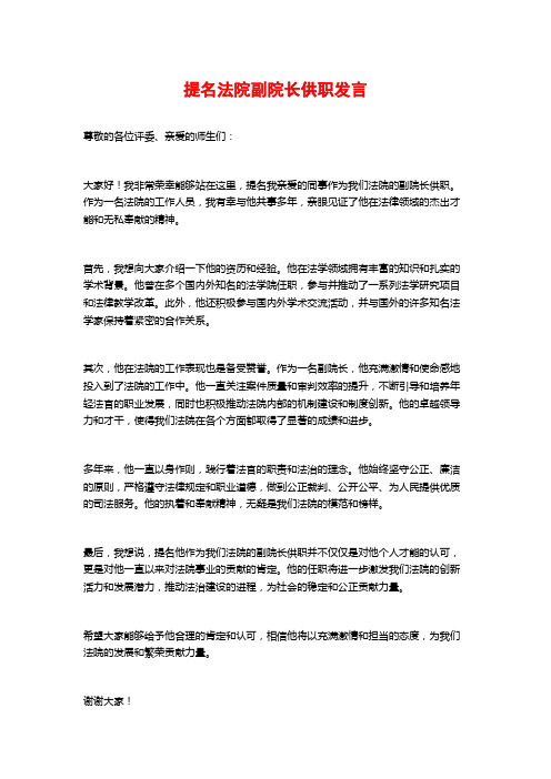 提名法院副院长供职发言