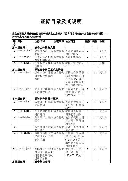 证据目录及其说明