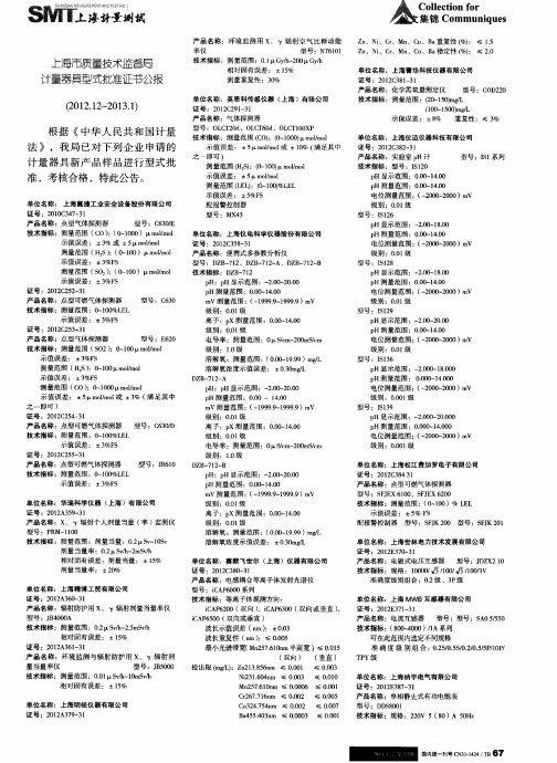 上海市质量技术监督局计量器具型式批准证书公报