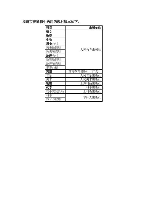 福州初中各科目教材版本