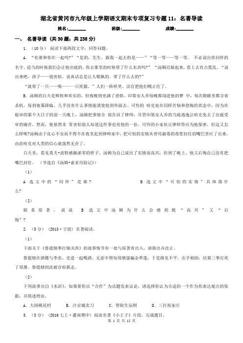 湖北省黄冈市九年级上学期语文期末专项复习专题11：名著导读