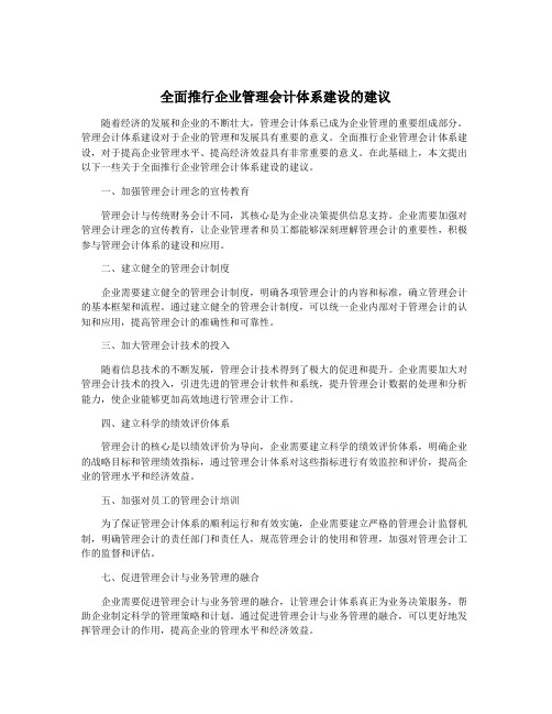 全面推行企业管理会计体系建设的建议