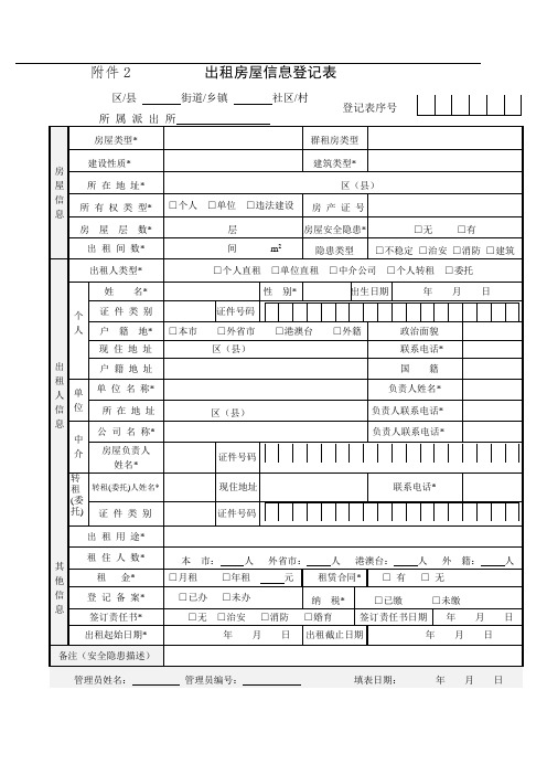 出租房屋信息登记表