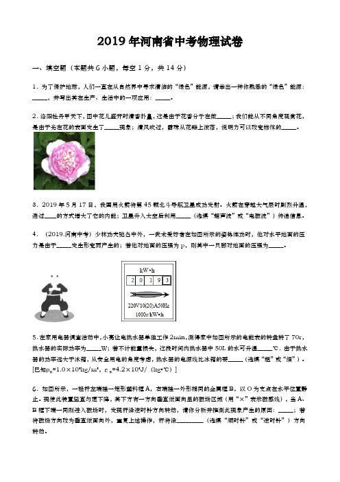 2019年河南省中考物理试卷含答案解析