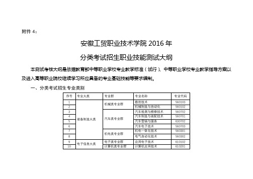 安徽工贸职业技术学院2016年分类考试招生职业技能测试大纲【模板】