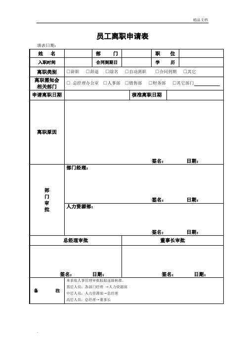 员工离职审批表、交接表