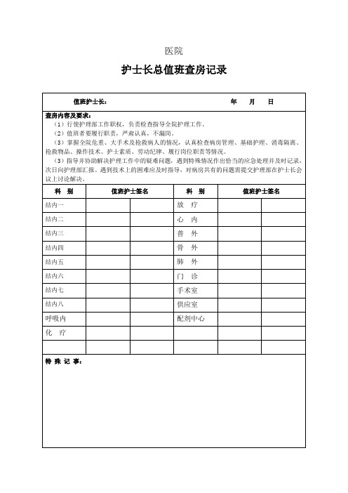 医院护士长值班查房记录