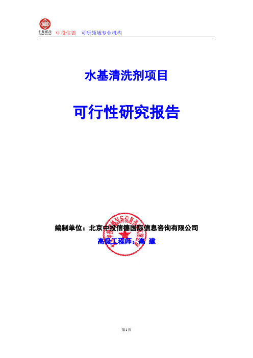 水基清洗剂项目可行性研究报告编写格式及参考(模板word)