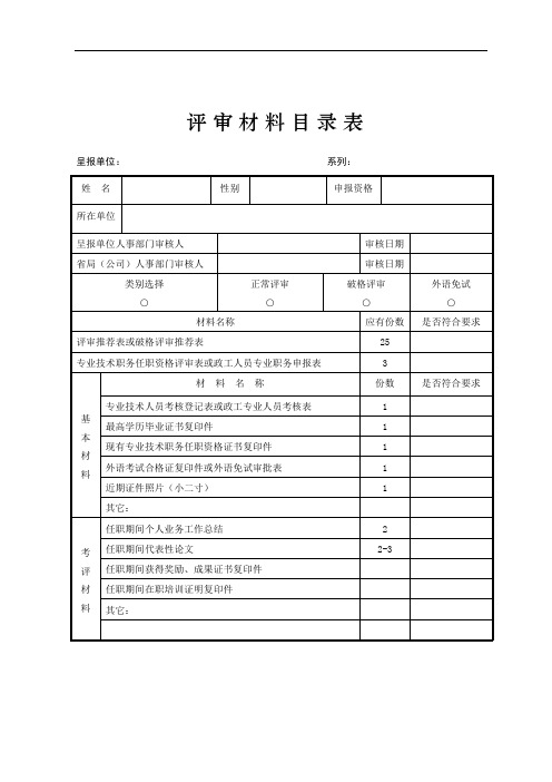 评审材料目录表