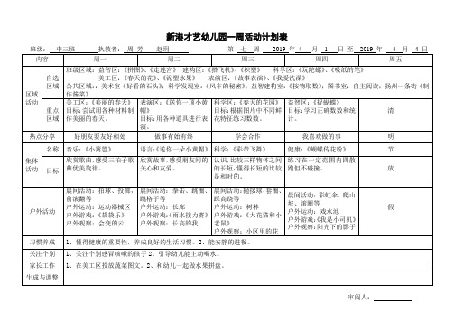 新港才艺幼儿园一周活动计划表