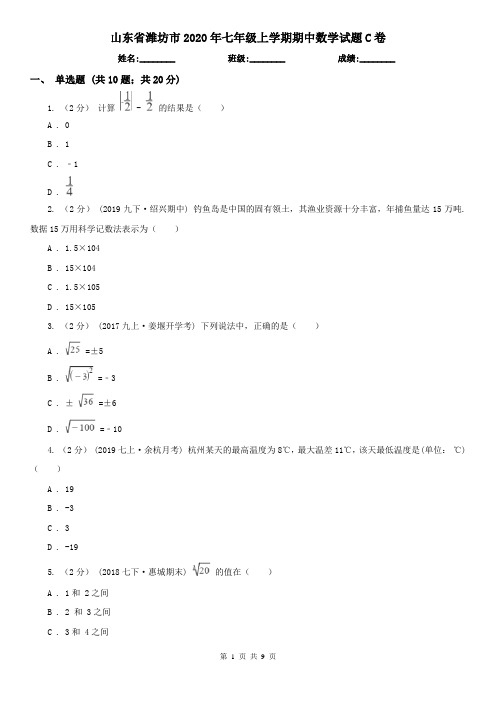 山东省潍坊市2020年七年级上学期期中数学试题C卷