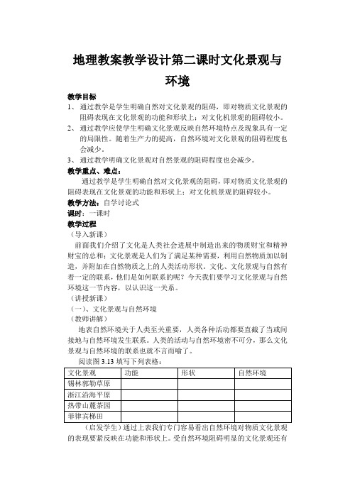 地理教案教学设计第二课时文化景观与环境