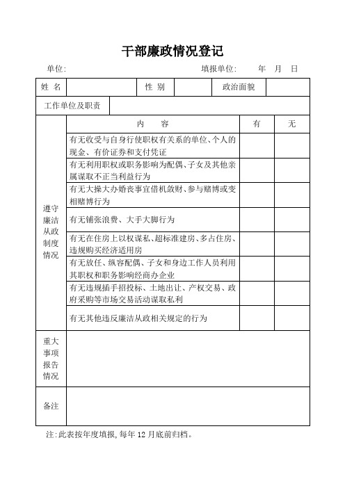 干部廉政情况登记表