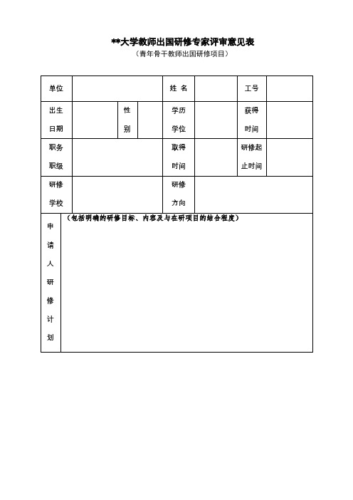 XX大学教师出国研修专家评审意见表【模板】