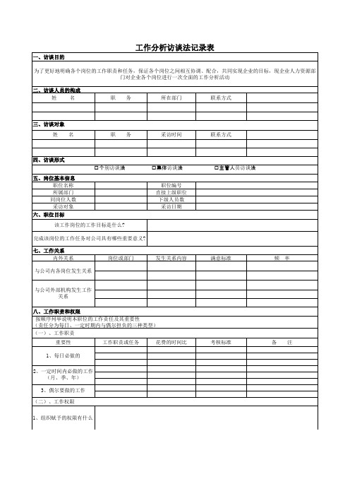 工作分析访谈法调查表