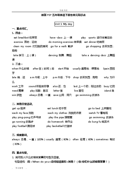 新版PEP五年级英语(下册)各单元知识点汇总