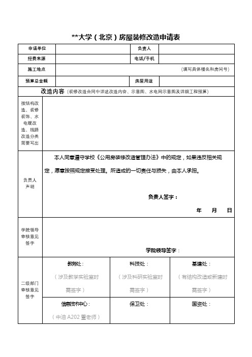 中国石油大学(北京)房屋装修改造申请表【模板】