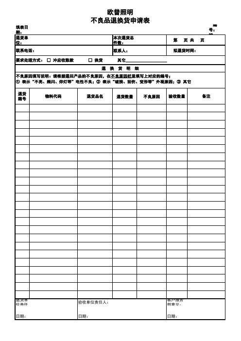 不良品退货申请表(新表)