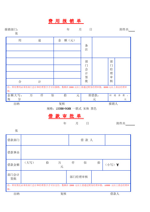 费用报销单表格